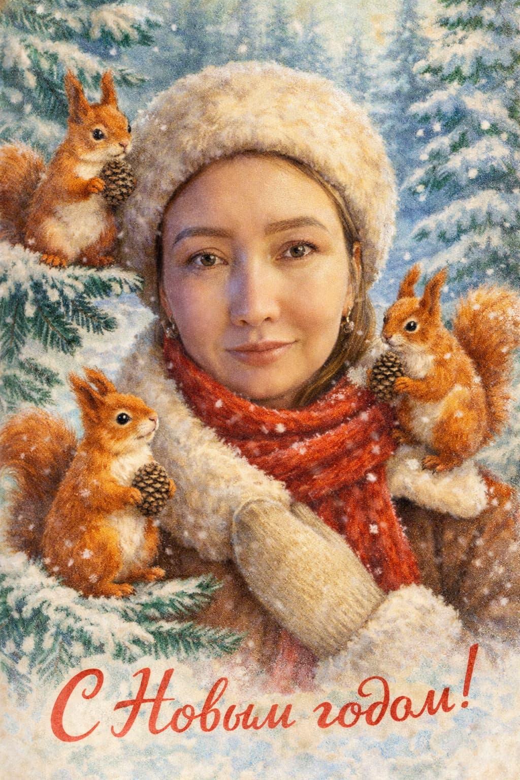 Советская открытка с белочками по фото нейросеть